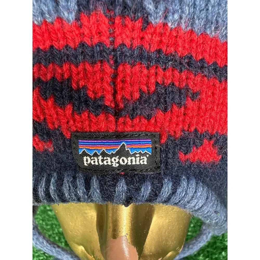 Patagonia Beanie Winter Hat Kids Small Wool Knit Fleece Lined Tassel Multi-Color